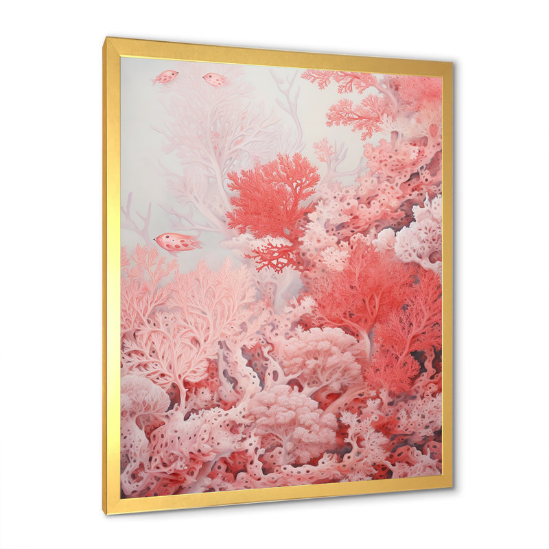 Encre liquide Crimson Coral I - plage et océan, reproduction d'art mural, Cadre doré simple, H 20 po x l 12 po x P 1 po