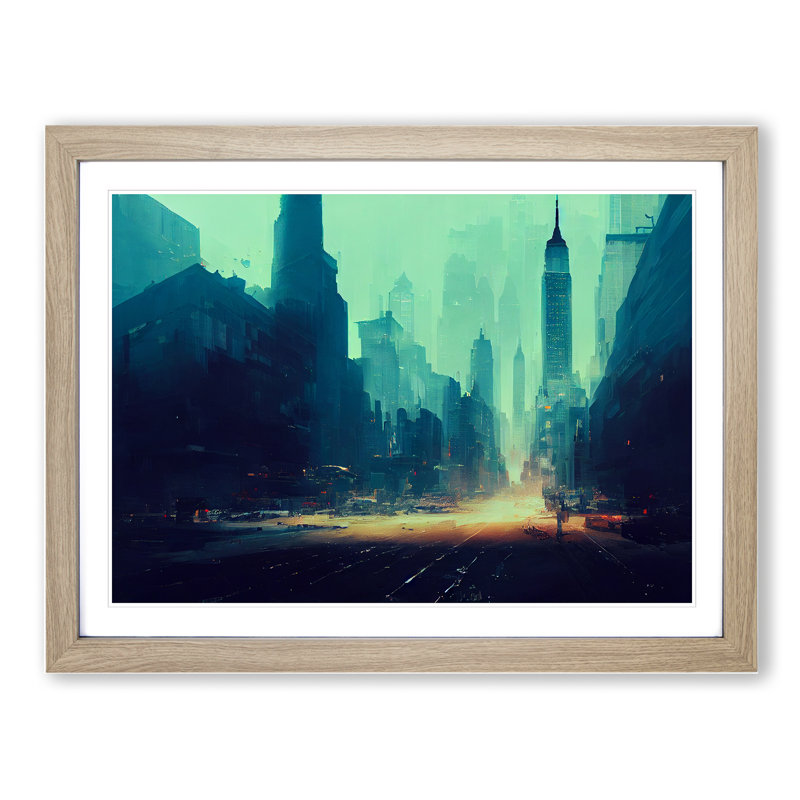 New York City Skyline Vol.3 Abstract - Single Picture Frame Print, 25cm H x 34cm W, Oak