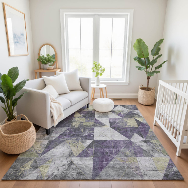 Premium Machine Washable Fairwood AMF1888 Geometric Rug, Rectangle 5' x 7'6"