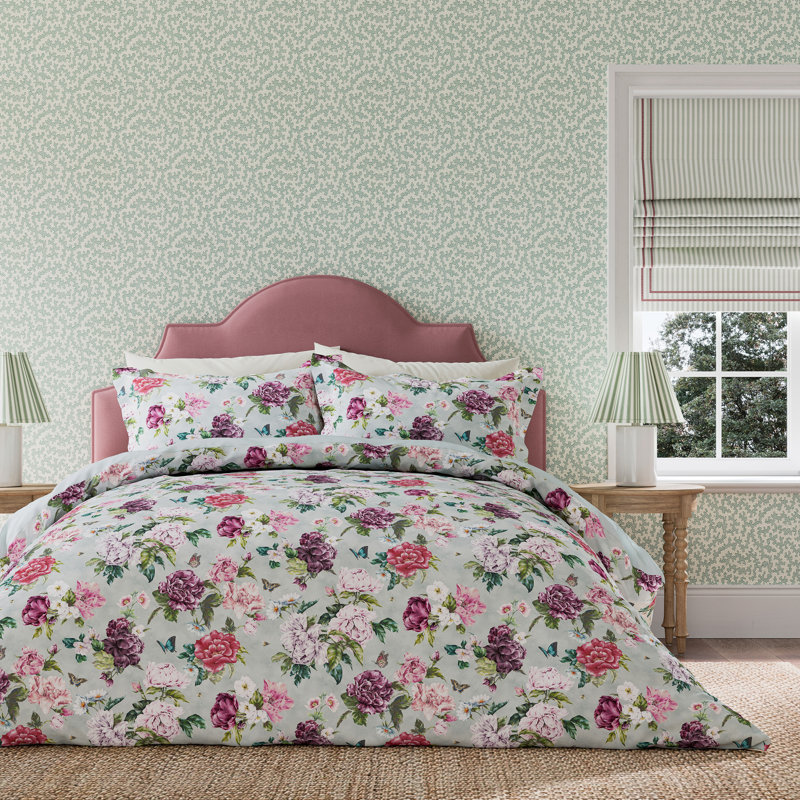 Summer Peony Cotton Duvet Cover Set, Double Duvet Cover + 2 Double Pillowcases