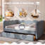 Lit de jour Gingham avec 2 tiroirs de rangement et port USB, forme ondulée-728224158-728224157