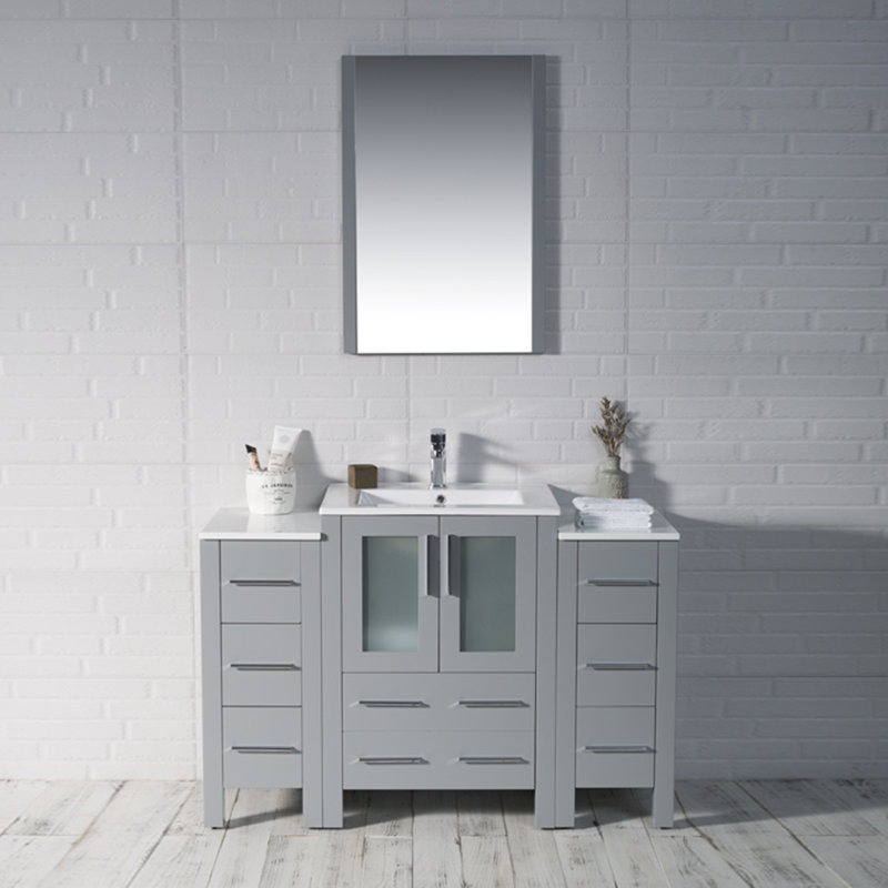 Mance 48.5'' Single Bathroom Vanity with Ceramic Top, Metal Gray