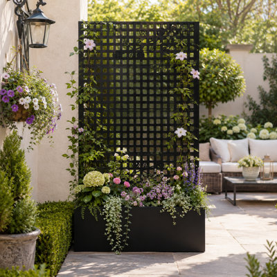Metal Raised Garden Bed With Trellis 70.9"h X 43.3"w X 15.8"d Outdoor Planter Box With Privacy Screen Lattice For Backyard, Patio & Balcony