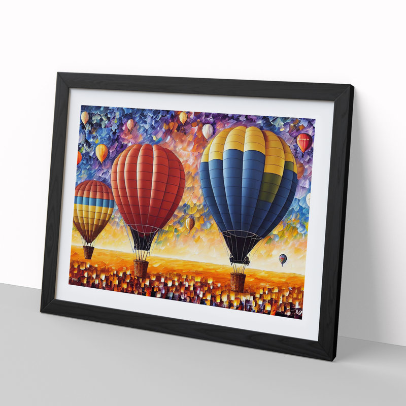 XH1022-6632X Hot Air Balloons Vol.2 Abstract - Single Picture Frame Painting, Black, 25cm H x 34cm W x 2cm D