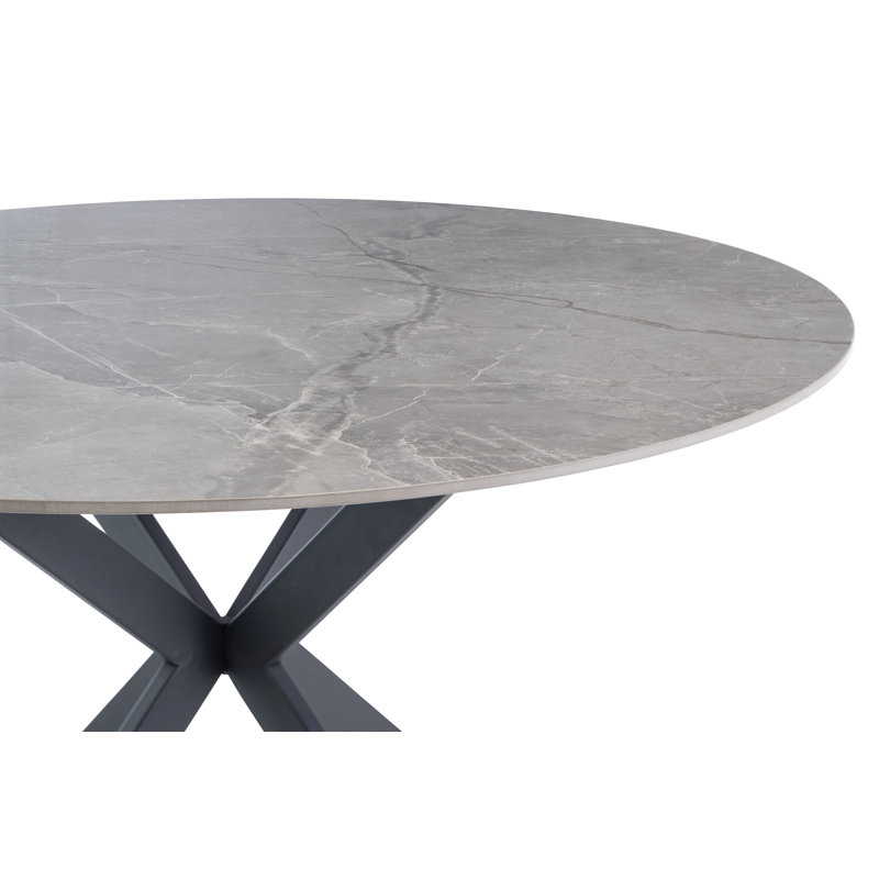 Round Stone Top Metal Base Dining Table, Grey