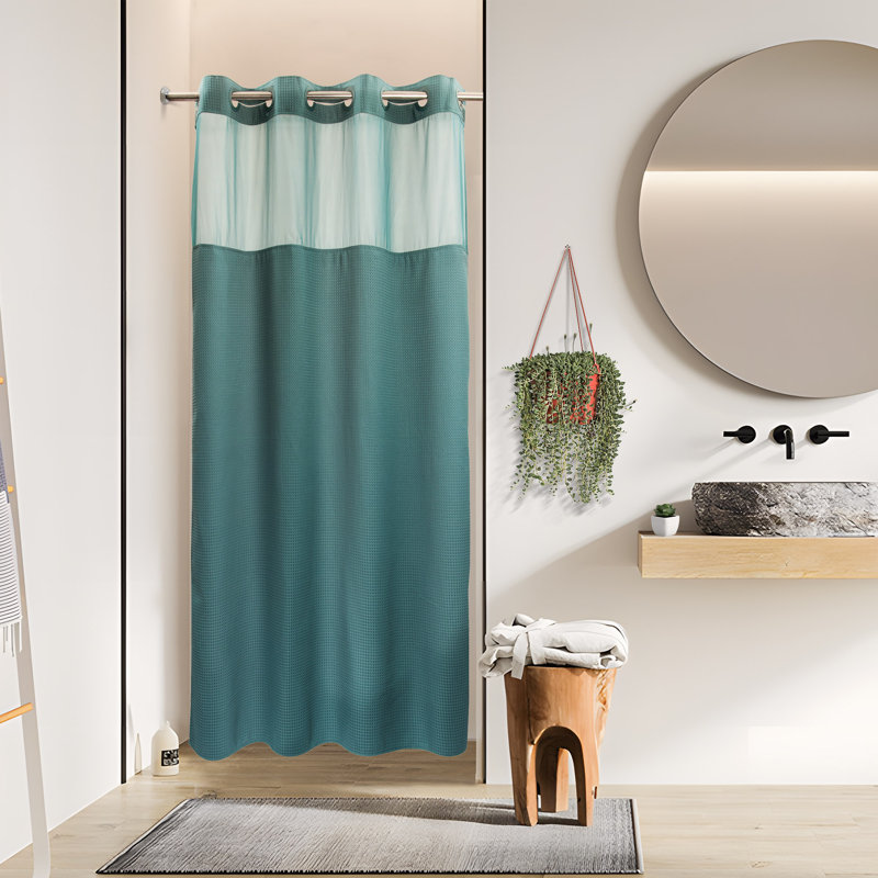 Rideau de douche Ramjani Waffle Weave, H 80 po x l 54 po, Sarcelle