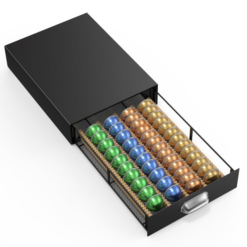 Tiroir porte-dosette réglable KES, organisateur de dosette en métal robuste pour Nespresso Vertuo, tasse K, capsules Nespresso Origin, capacité 40 / 52Pcs, noir mat