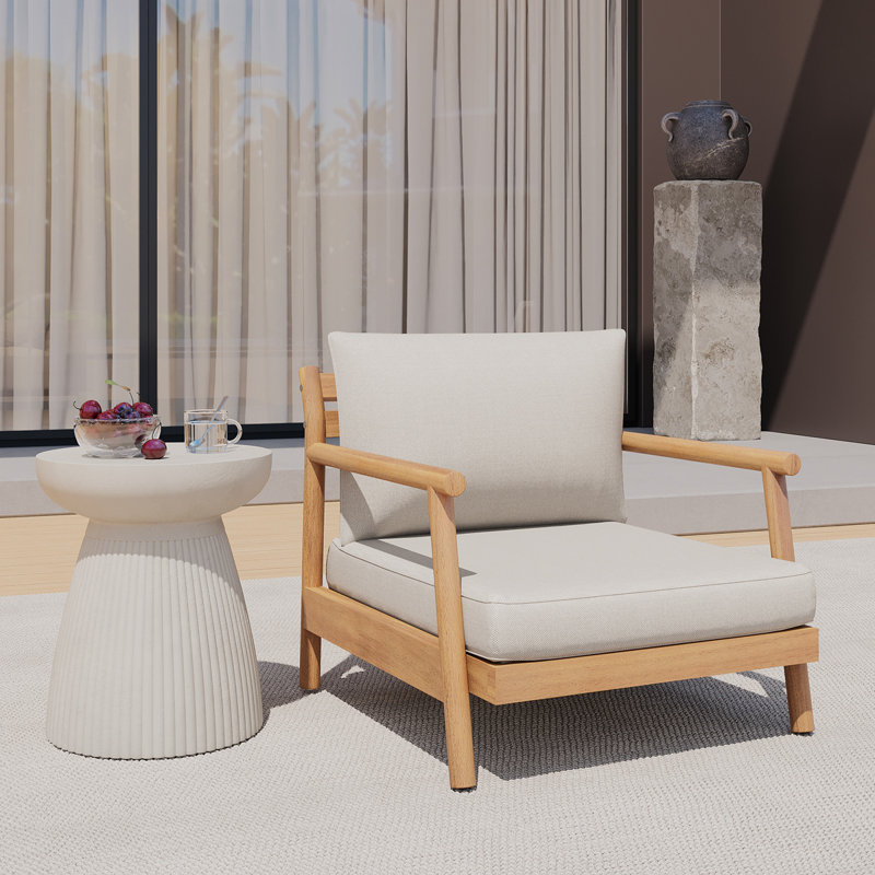 Fauteuil club de patio en bois d'acacia avec coussin résistant à l'eau (1 pièce)
