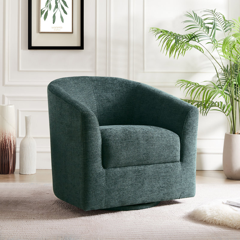 Fauteuil demi-tonneau pivotant Amiir avec ressorts ensachés intégrés, Chenille bleu sarcelle