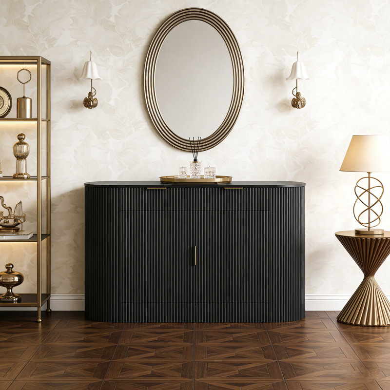 55.1 Inch Modern Storage Lilliam with 2 Doors, 2 Drawers, and 3-Tier Side Shelves for Versatile Home Organization., Black