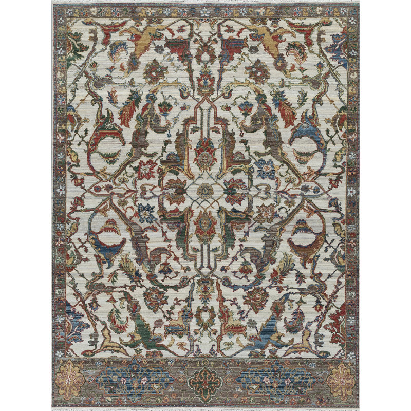 Tapis ivoire et chameau noué à la main de haute qualité, Ivoire / chameau, Rectangle 9' x 12'