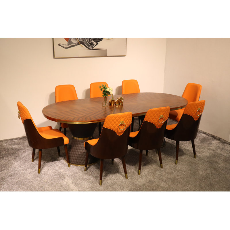 9 Pieces Vogue Lux Rectangular Dining Set, Orange