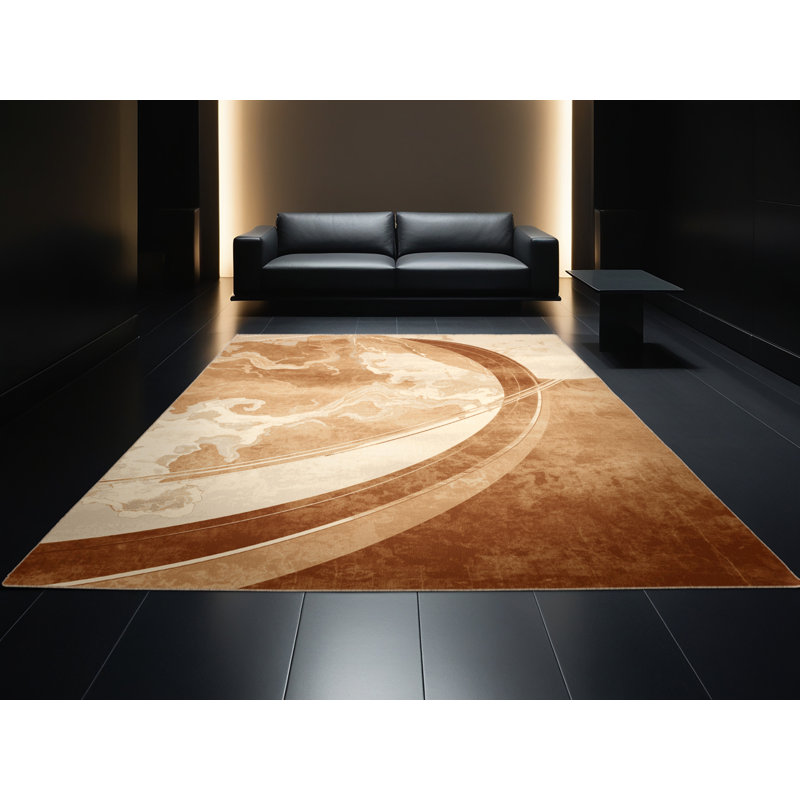 Machine Washable Pavlo Posh & Luxe Arc Rug in Brown – Beige Binding, 6 x 9