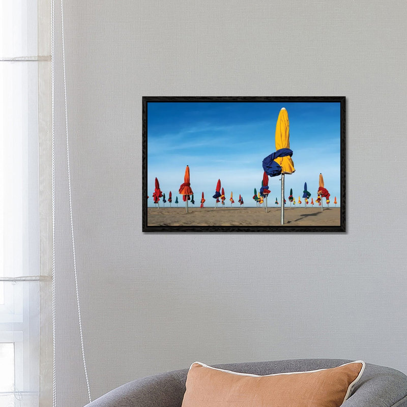 Les Parapluies De Deauville by Lus Joosten - Floater Frame Print on Canvas