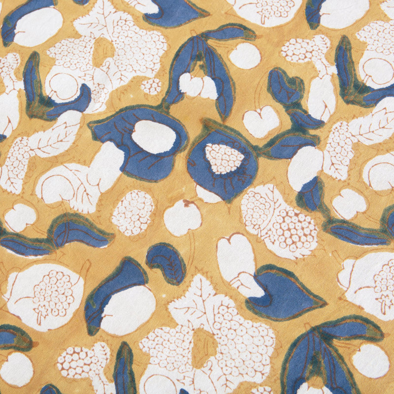 Forest Harvest Handmade Floral Tablecloth, Mustard/Blue, 142" x 71"
