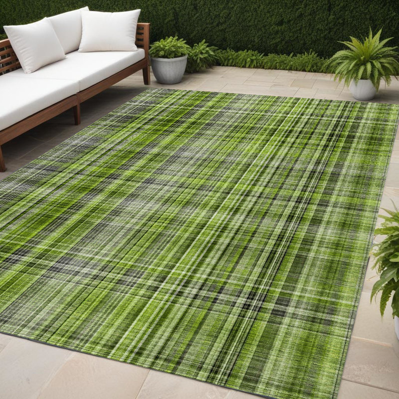 Tapis extérieur lavable antidérapant à carreaux vert 5 pi x 8 pi