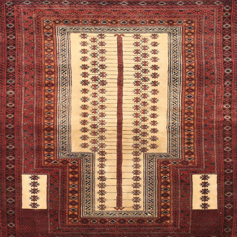Tapis traditionnel rouge / beige Hardoby, Rond 5 pi