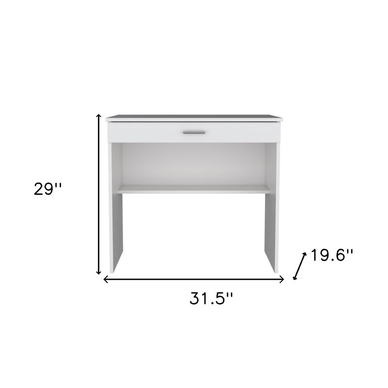 32" White Wood Computer Desk With Drawer