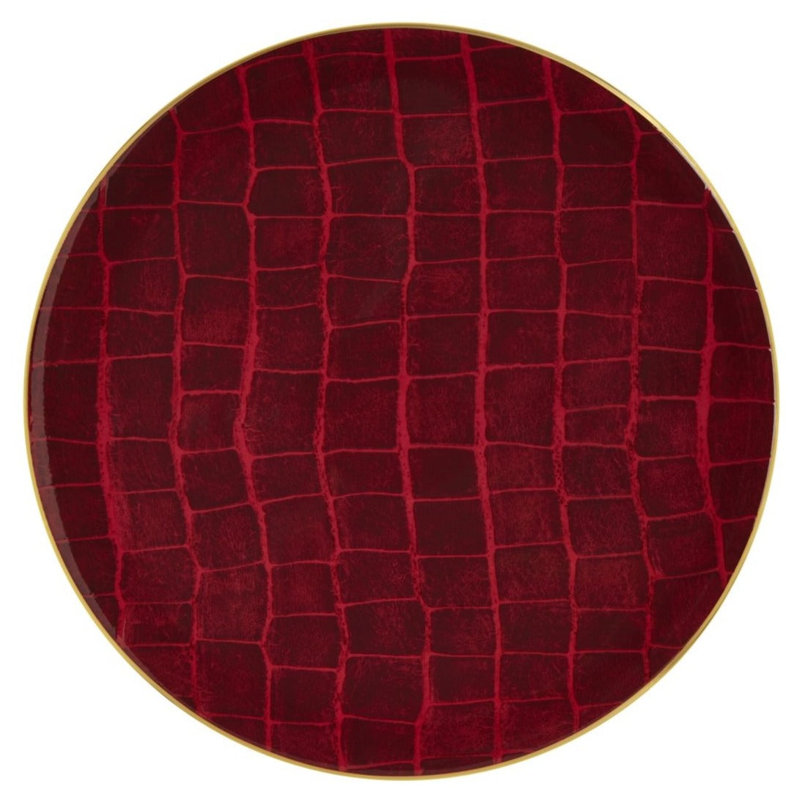 Alligator Bone China Charger, Red