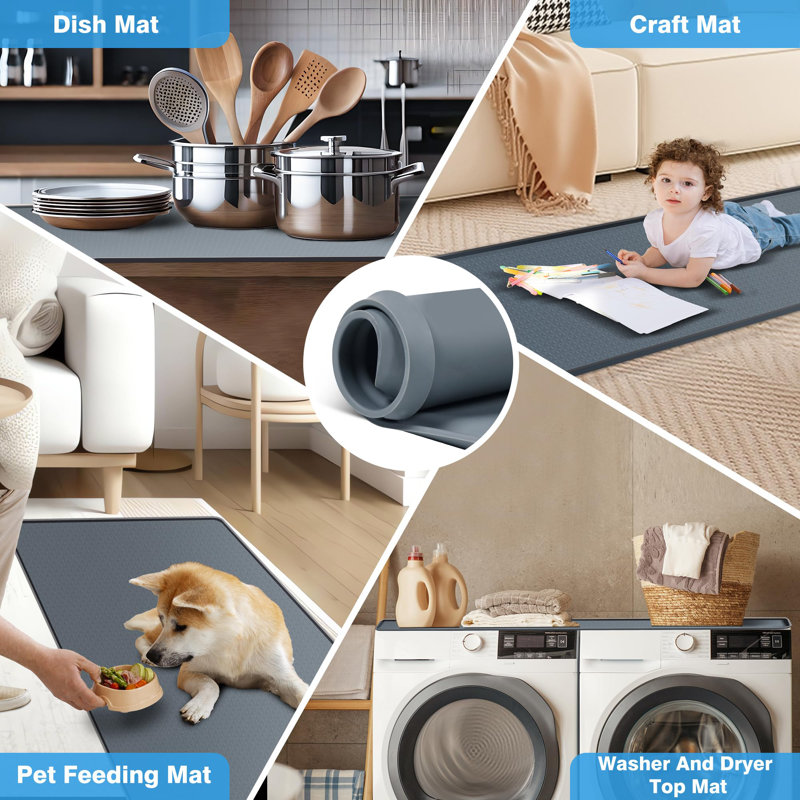 Gray Silicone Non-Slip Washer and Dryer Top Protector
