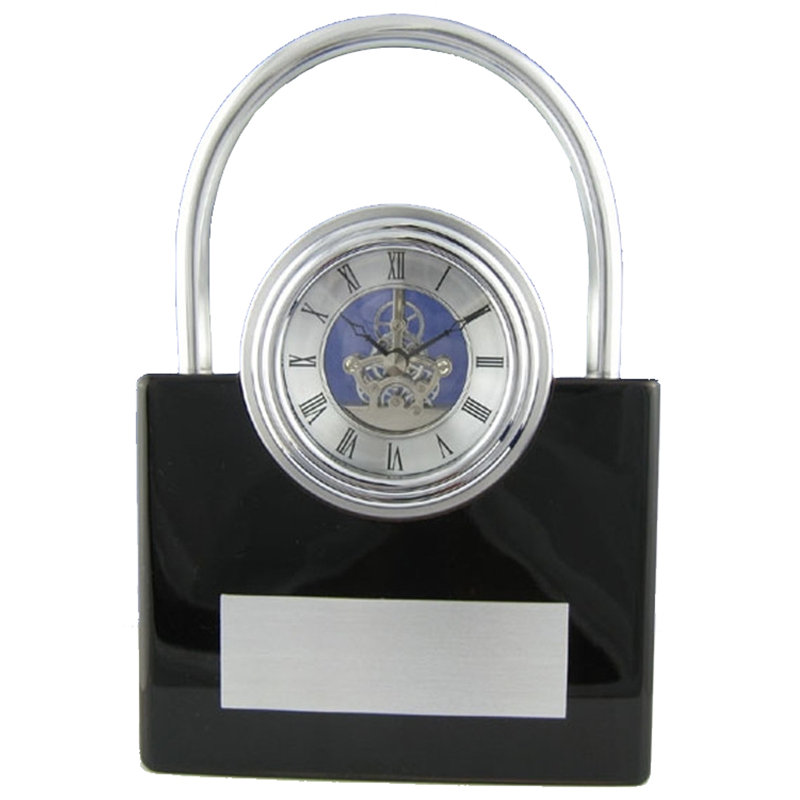 Horloge de table analogique en argent/noir