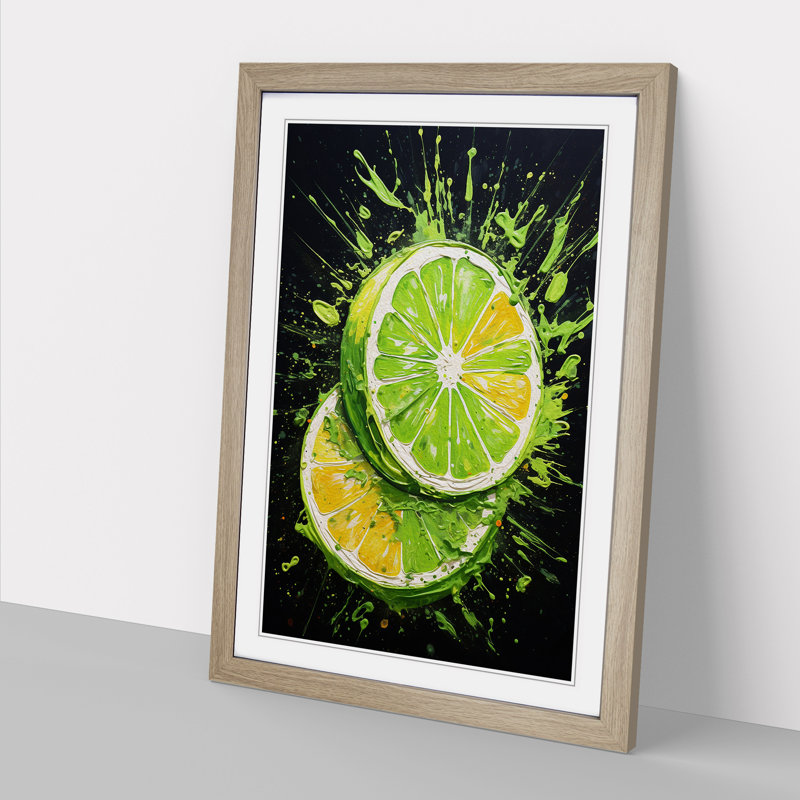 Sliced Lime Action - Framed Print, 34cm H x 25cm W x 2cm D, Oak