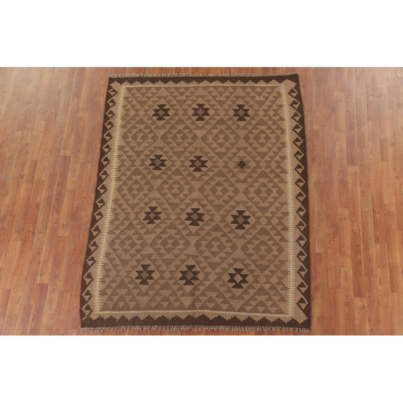 Geometric Kilim Brown Wool Area Rug 5x7