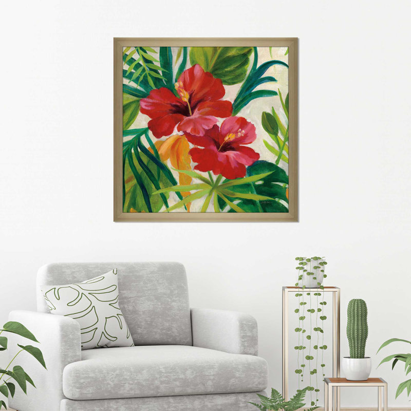 « tropical bijoux ii v2 crop »-impression sur toile, H 21,5 po x l 21,5 po x P 0,75 po, Encadrement champagne