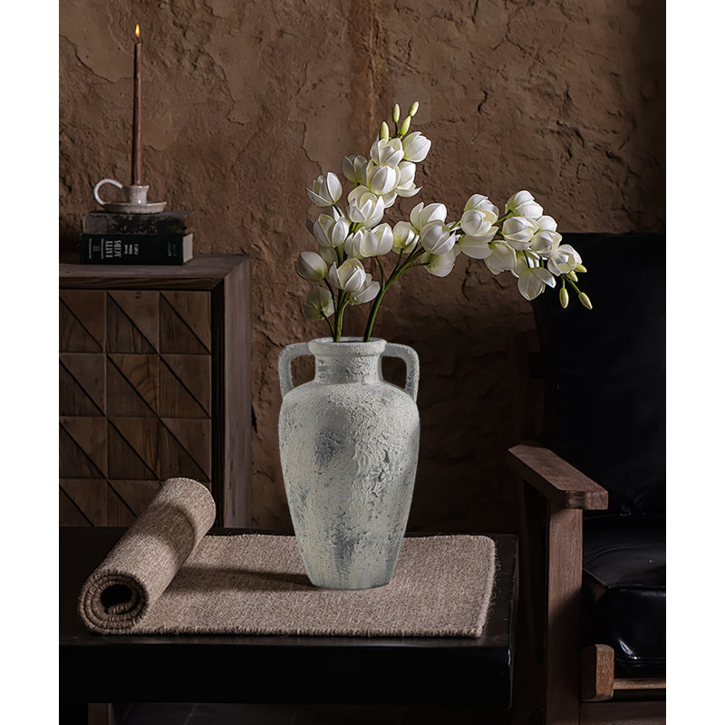 Vase à fleurs en céramique avec 2 poignées, grand vase et grand vase, Gris