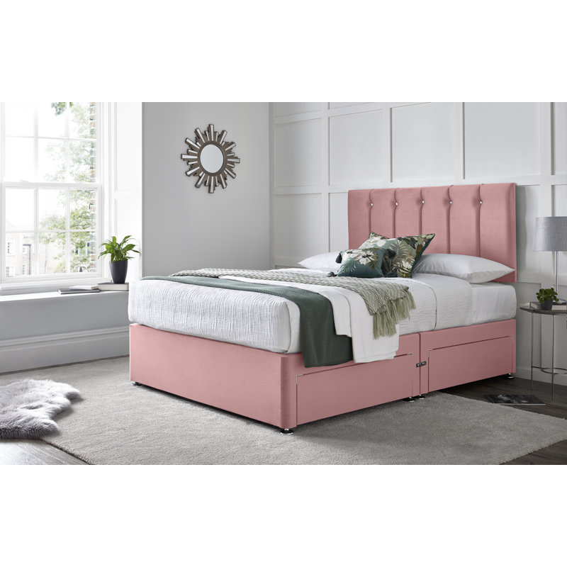 Monatuk Divan Bed with 24" Headboard on Struts, Pink, 2 Foot-end Drawers, Double (4'6)
