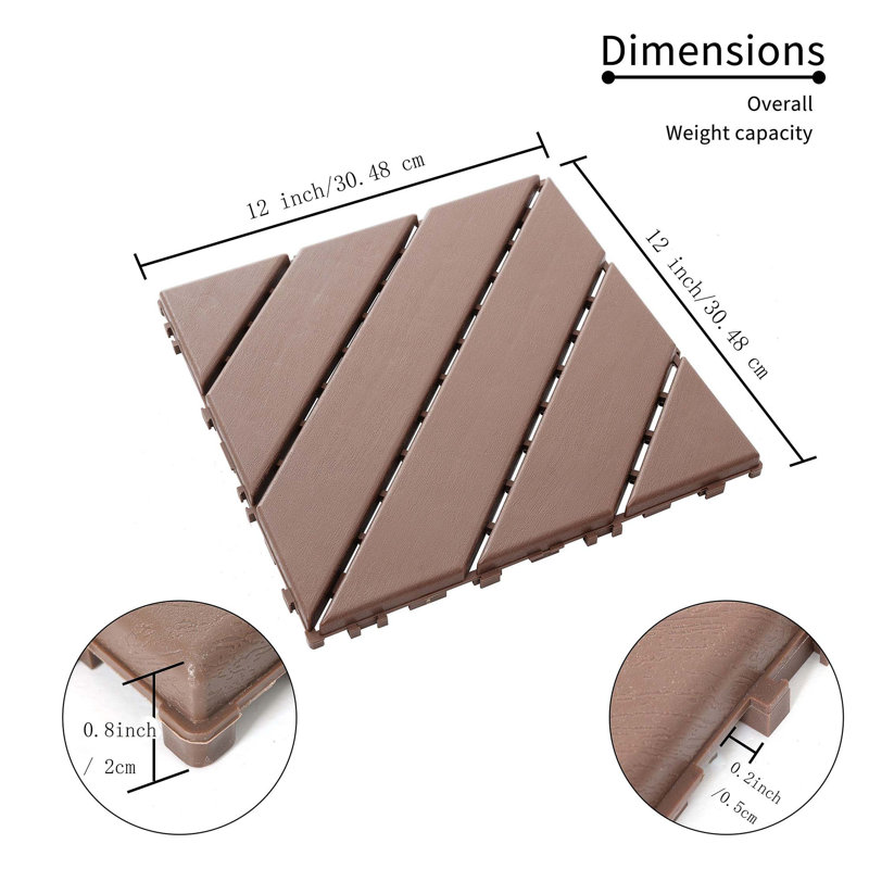 Paquet de 44 tuiles de terrasse emboîtables en plastique (brun)