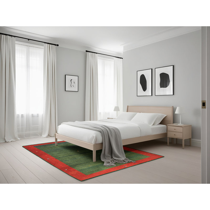 Tapis de zone rouge/vert contemporaine, Rectangle 5 pi x 7 pi