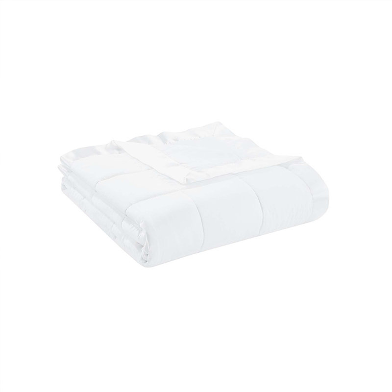 Couverture légère en duvet synthétique avec bordure en satin blanc, Blanc, L 68 po x l 90 po