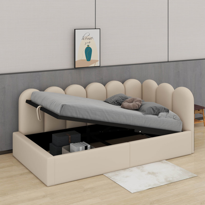 Lit de jour simple rembourré avec rangement, Beige