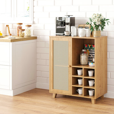 34-Inch Sideboard Lilliam with Wine Racks, Ample Storage, and Rattan-Front Door for Stylish Organization.