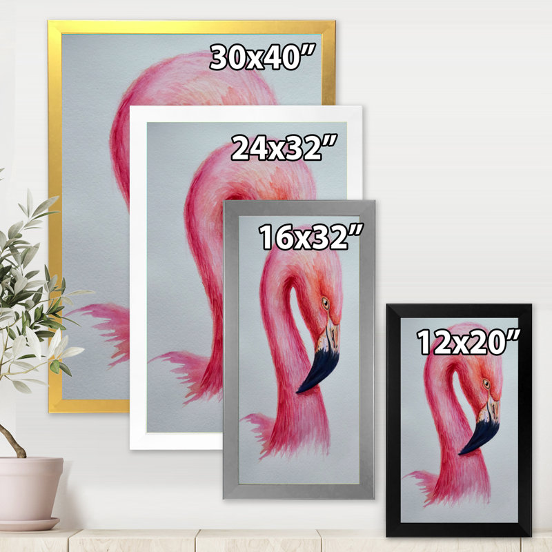 Portrait de flamant rose IV - reproduction d'art sur toile, H 20 po x l 12 po x p 1 po, Blanc