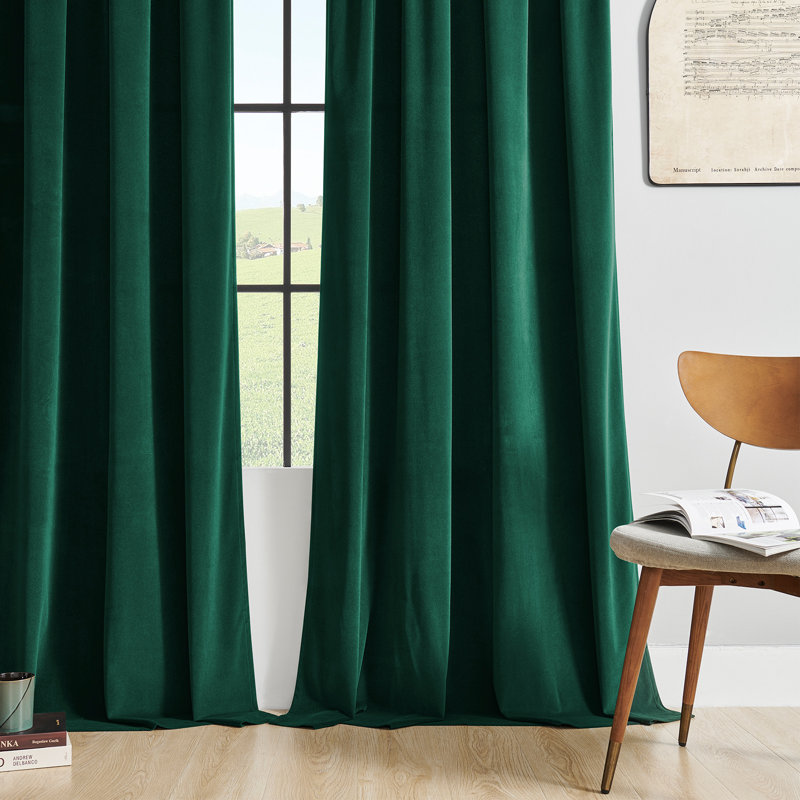 Velvet Curtains 2 Panels Luxury Blackout Rod Pocket Thermal Insulated Window Curtains, Soft Decorative Room Darkening Drapes for Home Living Room, Dark Green, 52"x96"