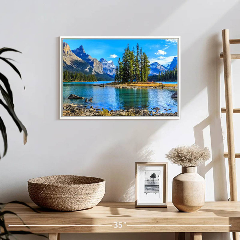 Lac Maligne, 19 po x 13 po, Cadre flottant blanc