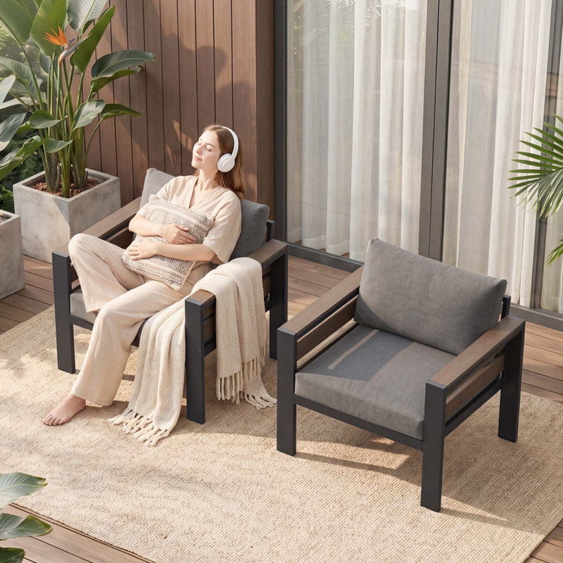 Aluminum 2 Piece Patio Furniture Set, Outdoor Armchairs Set Of 2 With Cushions For Patio