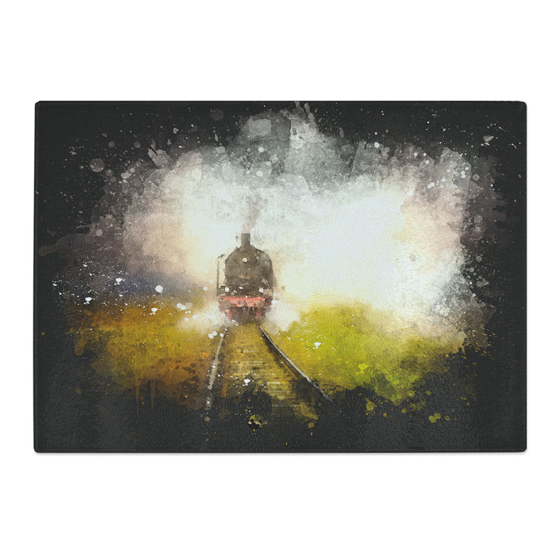 Tempered Glass Steam Train upon the Tracks Chopping Board, 28.5 cm x 39 cm
