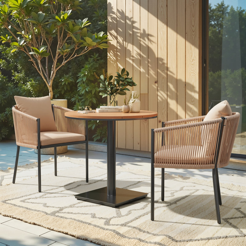 2 Person Patio Bistro Set with Removable Cushion, Beige, Beige