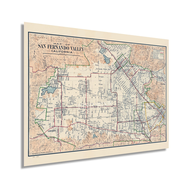 1923, San Fernando Valley, Californie, carte sur papier, H 24 po x l 36 po