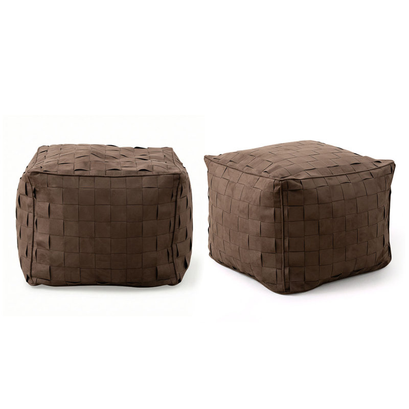 Modern 18.5" Wide Woven Square Ottoman Poufs (Set Of 2), Brown