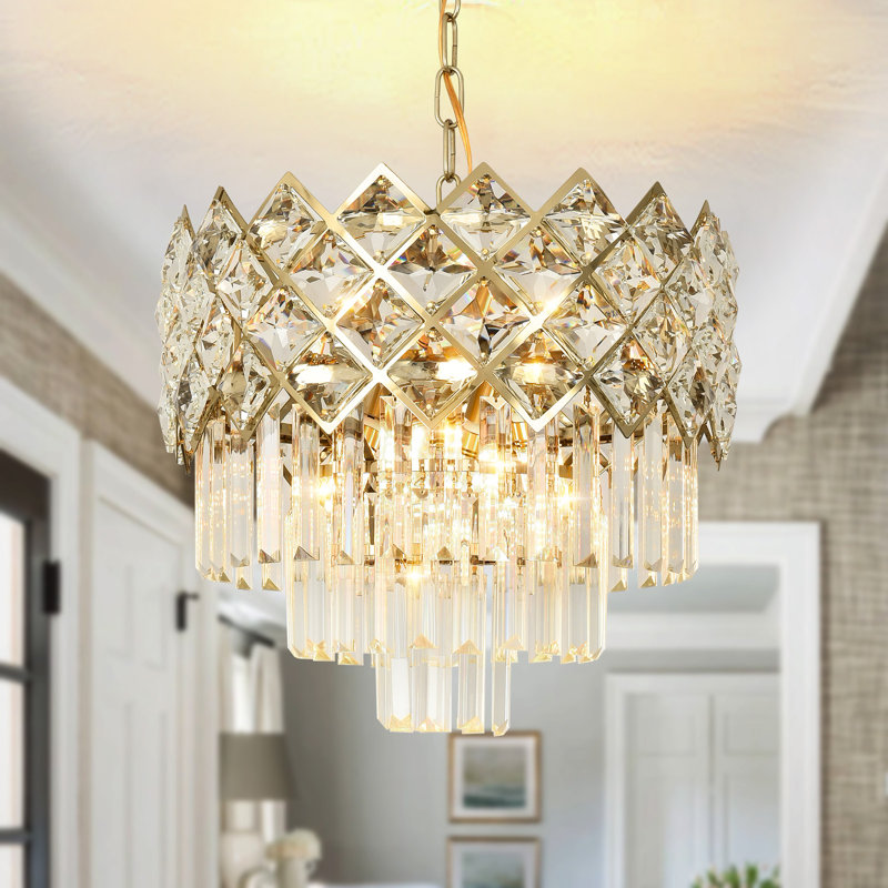 Luxury 4-Light K9 Crystal & Metal Chandelier – Slope-Ceiling Compatible, Adjustable Chain, Perfect for Dining Room, Living Room, Bedroom