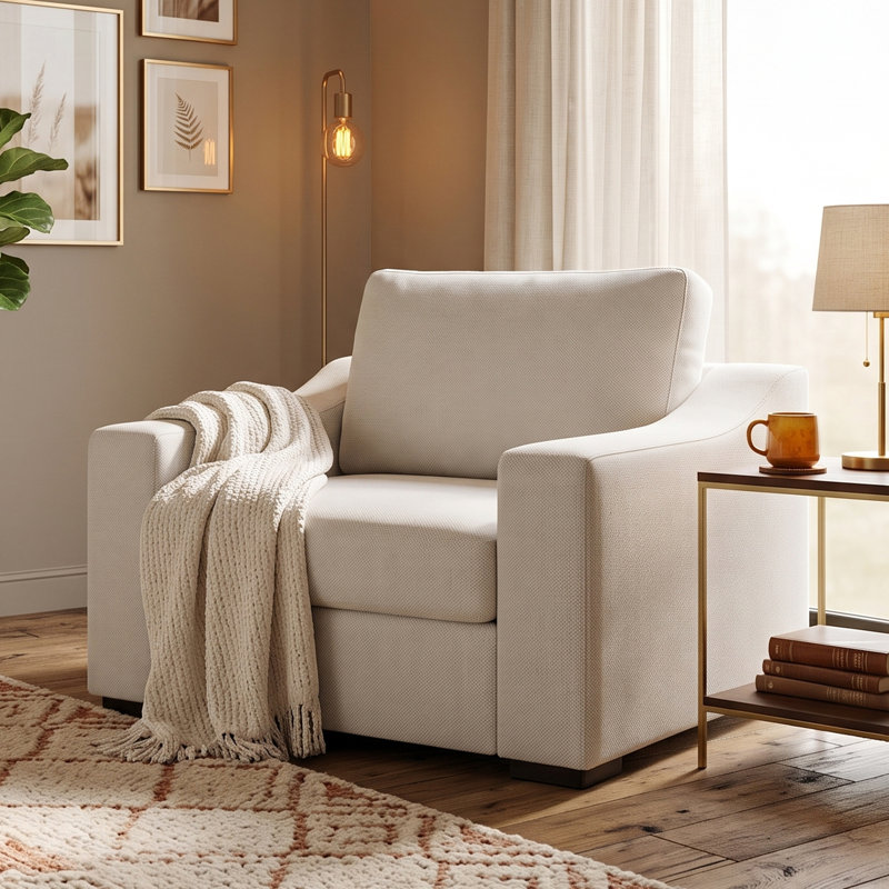 Chaise large et demi Stutsman CAL117, Mélange de polyester ivoire