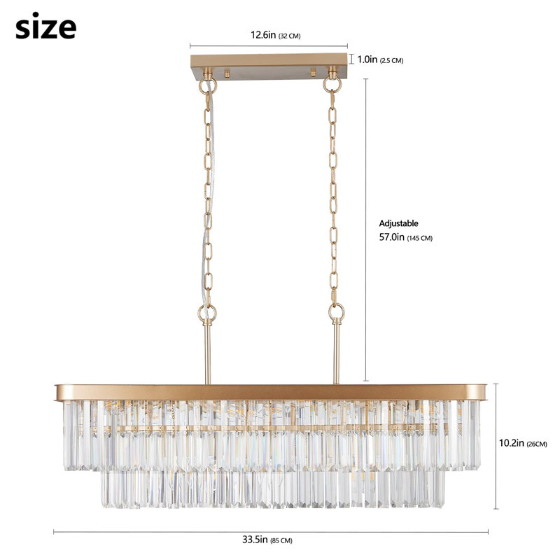 Jhonnell 11 - Light Square / Rectangle Chandelier, Gold