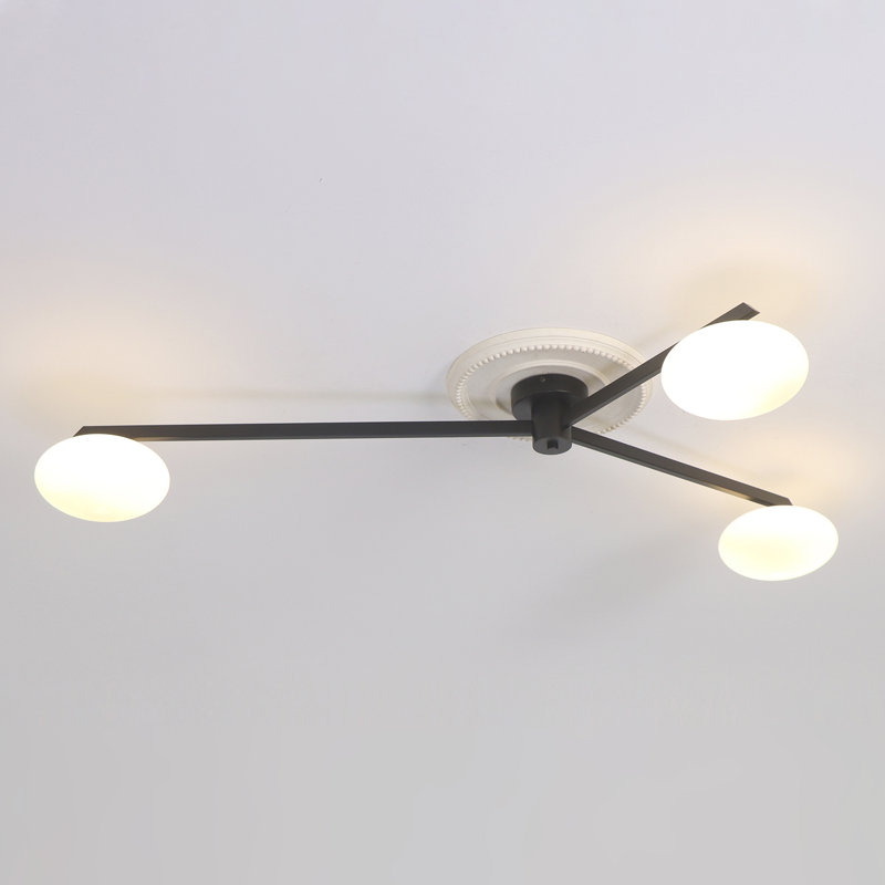 3 Lights 55inch Modern Flush Mount Ceiling Fixture Glass Shades G9 LED Bulbs Included, Matte Black