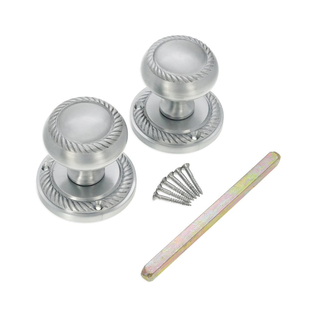Spira Brass Georgian Mortice Door Knob Satin Chrome 2 Pack - Image 3