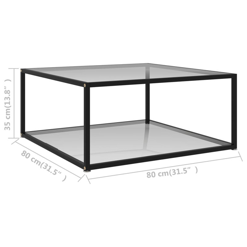 Frame Single Coffee Table, Transparent/Black, Transparent, 13.8" H x 31.5" L x 31.5" W