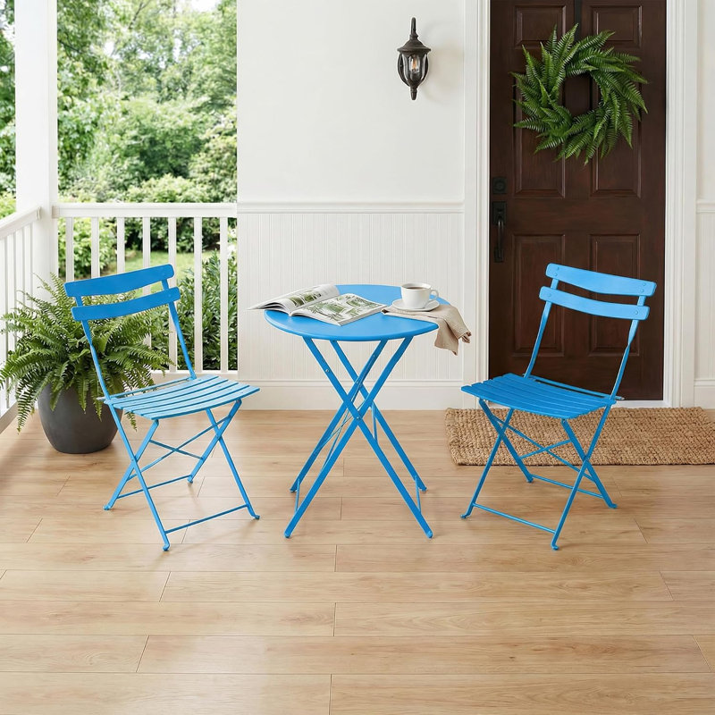 3-Piece Bistro Set – Steel Frame Space-Saving Folding Patio Furniture with 2 Chairs & Bistro Table, for Outdoor Patio, Balcony, Garden